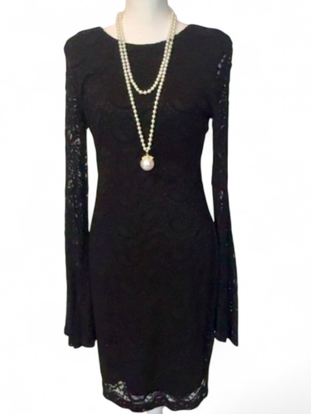 H&M Black Lace Bell-Sleeve Sheath Dress